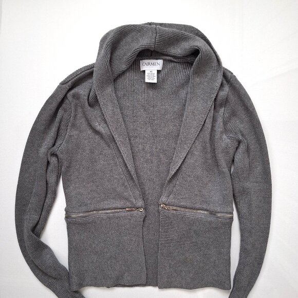 Carmen Marc Valvo Grey Open Cardigan - Picture 1 of 6